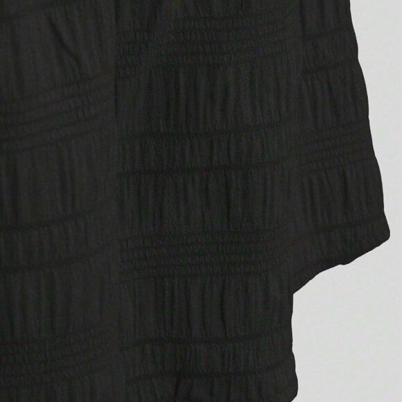 Square Neck Puff Sleeve Cut Out Waist Mini Dress - Black - Picture 5 of 5